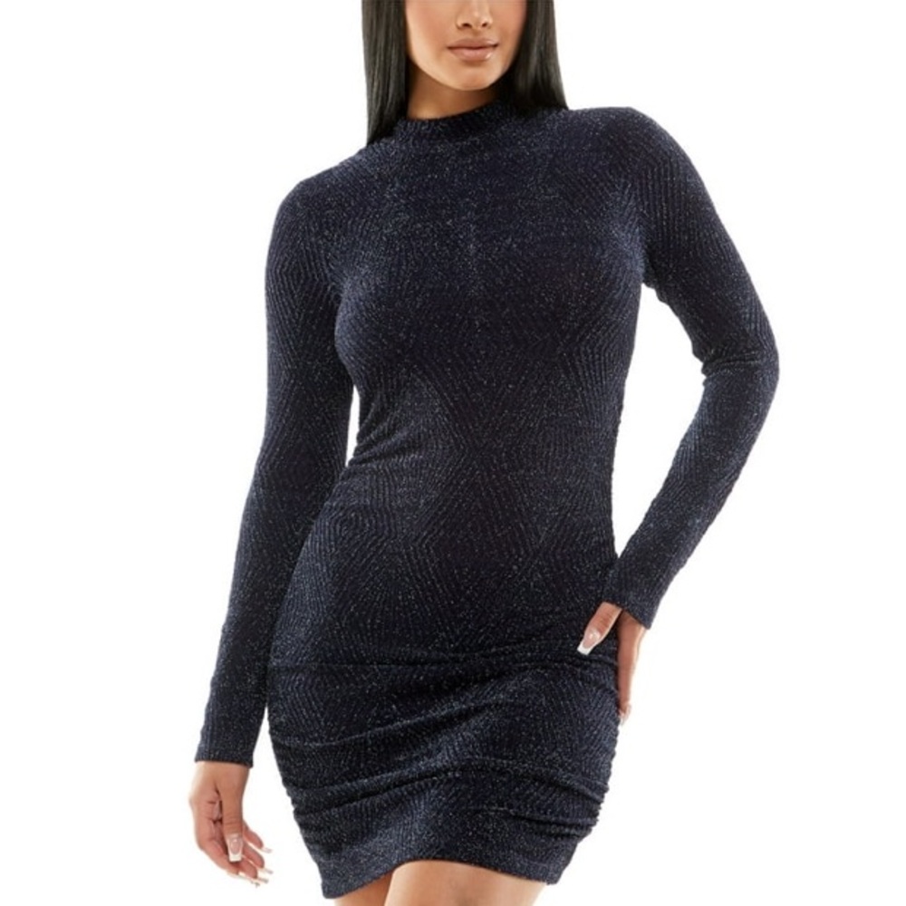 Speechless Navy Glitter Long Sleeve Dress - Size L
